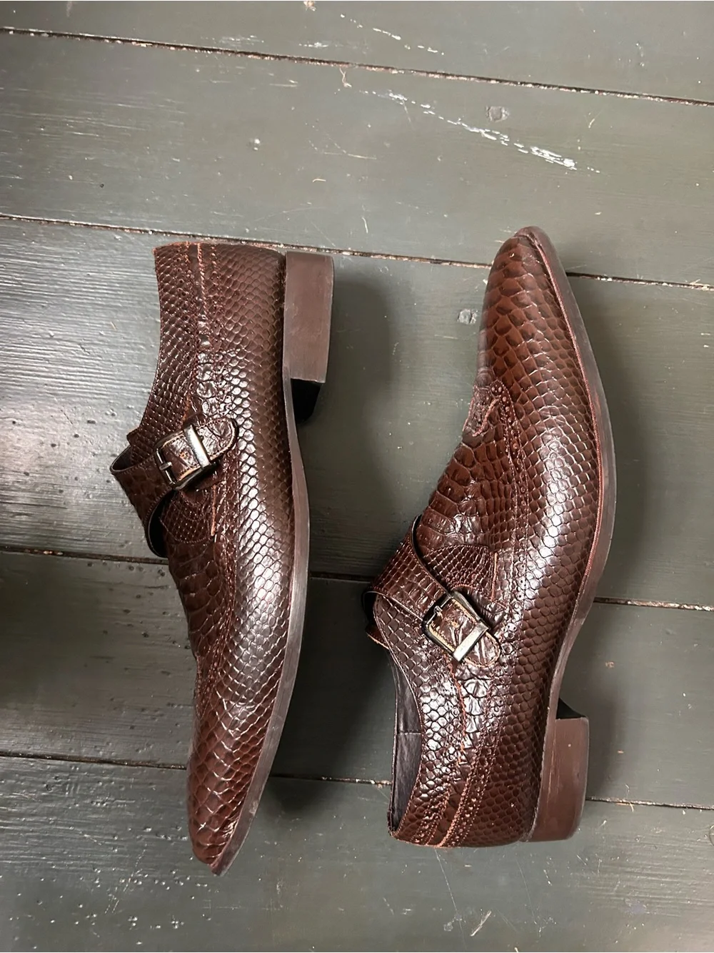 J. Bradford Brown Exotic Snakeskin Monk Strap Dress Shoes Made in Italy EU 45